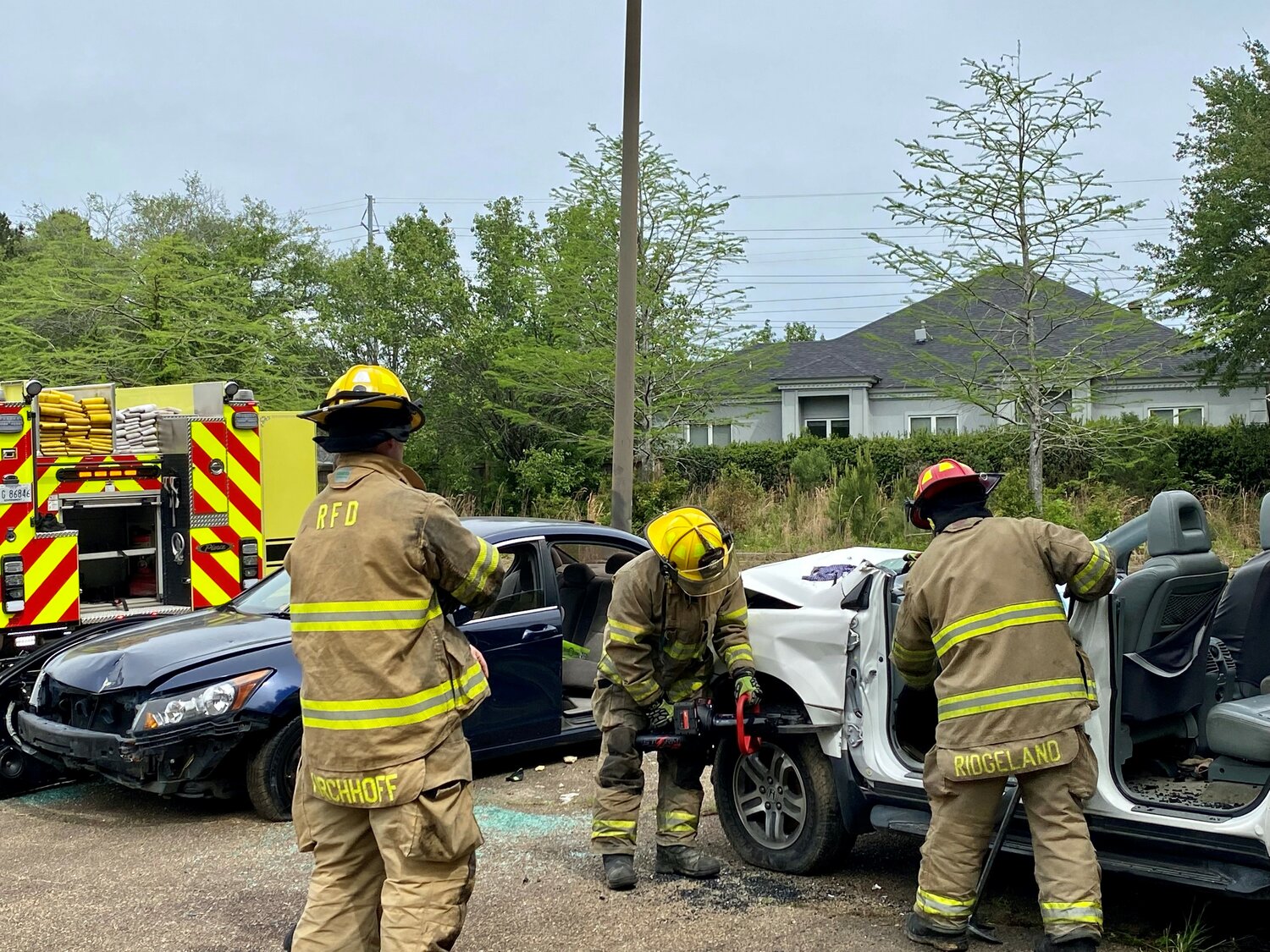 Ridgeland firefighters practice vehicle extrication during a series of training sessions held recently.